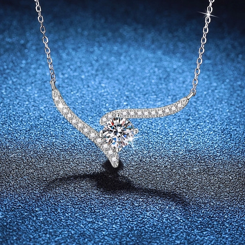 Collar de Plata de Ley 925 Moissanita para Mujer Elegante Colgante de Onda Con Diamantes de Imitación Joyería de Moda Regalo