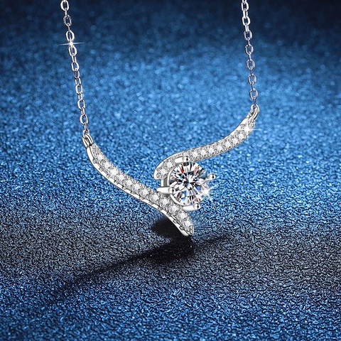 Collar de Plata de Ley 925 Moissanita para Mujer Elegante Colgante de Onda Con Diamantes de Imitación Joyería de Moda Regalo