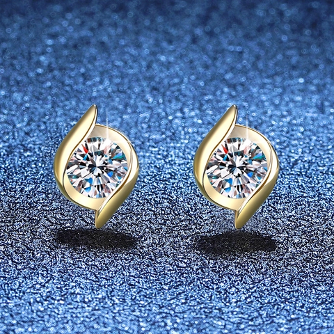 Orecchini a Bottone in Argento Sterling 925 con Moissanite Design a Spirale Colore D Taglio Rotondo Brillante Gioielli da Donna Regalo