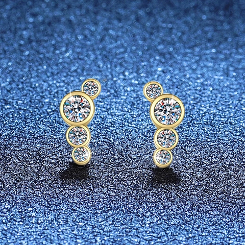 Moissanite 925 Sterling Silver Stud Earrings 14k Gold Plated Minimalist Curved Four Stone Earrings Women Wedding Jewelry