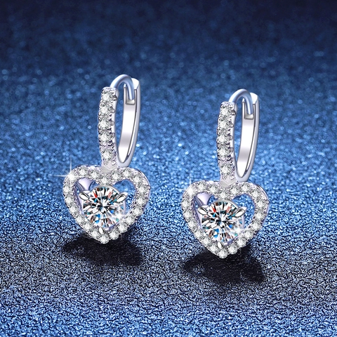 Orecchini a Goccia a Cuore in Argento Sterling S925 Moissanite per Donna Elegante Lusso Intarsiato Orecchini a Forma di Cuore Gioielli Regalo