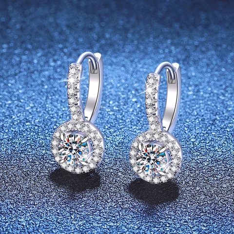 Lussuosi Orecchini a Cerchio Halo Rotondi in Argento Sterling 925 con Moissanite Gioielli con Strass per Donna Matrimonio Regalo