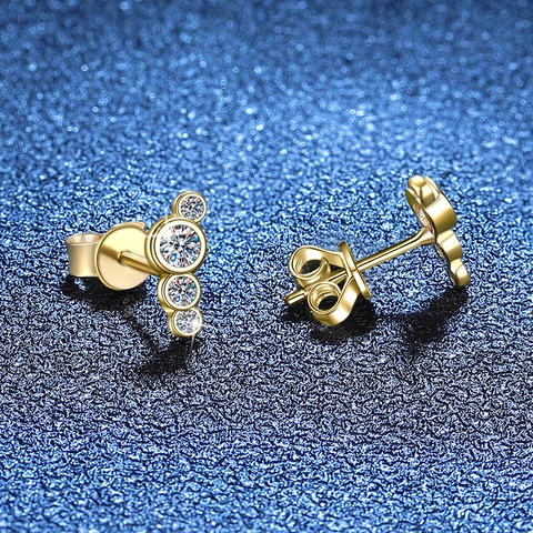 Moissanite 925 Sterling Silver Stud Earrings 14k Gold Plated Minimalist Curved Four Stone Earrings Women Wedding Jewelry
