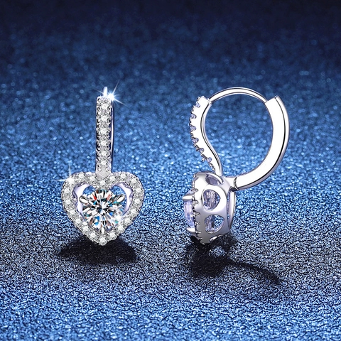 Orecchini a Goccia a Cuore in Argento Sterling S925 Moissanite per Donna Elegante Lusso Intarsiato Orecchini a Forma di Cuore Gioielli Regalo