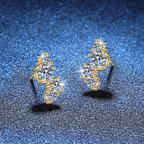 925 Sterling Silver Moissanite Stud Earrings Gold Plated Graduated Zirconia Curved Wave Earrings For Women Minimalist Jewelry