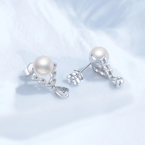 925 Sterling Silver Freshwater Pearl Moissanite Drop Earrings V-Shaped Pear Cut Dangle Earrings Fashion Jewelry For Women