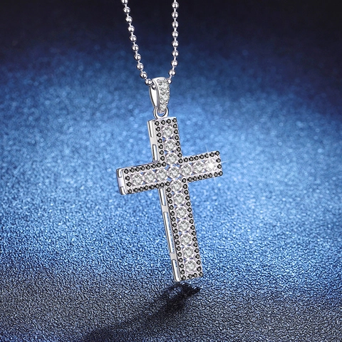 Lussuosa Collana Con Ciondolo a Croce in Argento Sterling 925 Moissanite Hip Hop Pave Moissanite Colore D Catena a Sfere per Donna Gioielli