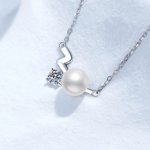 Collana con Ciondolo a Onda Stellare in Argento Sterling S925 Perla d'Acqua Dolce Moissanite per Donna Gioielli Eleganti Certificato GRA