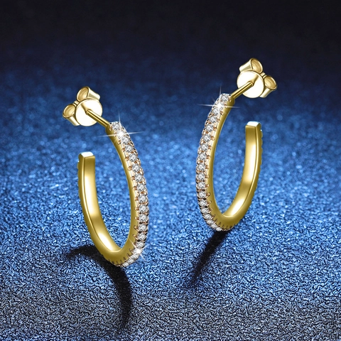 Orecchini a Bottone in Argento Sterling S925 Con Moissanite per Donna Placcati in Oro 14K Orecchini a C Gioielli di Moda