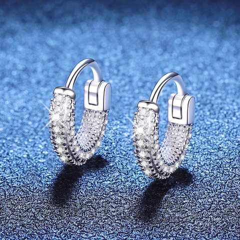 Orecchini a Cerchio in Argento Sterling S925 con Moissanite per Donna Orecchini Huggie Moissanite Pave di Lusso Gioielli