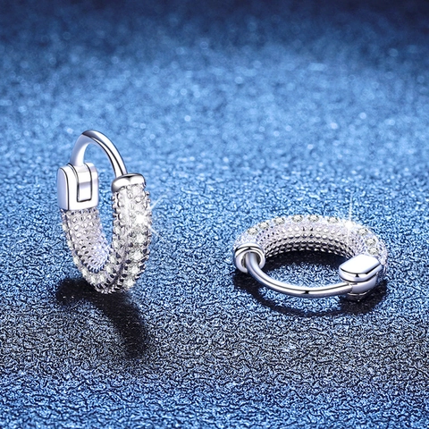 Orecchini a Cerchio in Argento Sterling S925 con Moissanite per Donna Orecchini Huggie Moissanite Pave di Lusso Gioielli