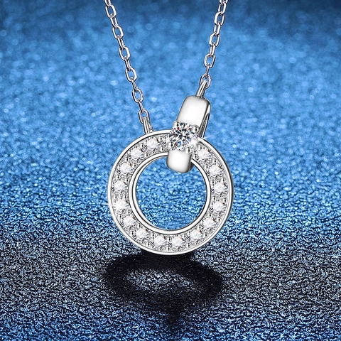 925 Sterling Zilver Moissaniet Hanger Ketting Dubbele Ring Ingelegde Elegante Sieraden Voor Vrouwen Cadeau