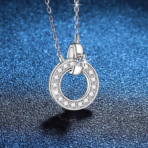 925 Sterling Zilver Moissaniet Hanger Ketting Dubbele Ring Ingelegde Elegante Sieraden Voor Vrouwen Cadeau