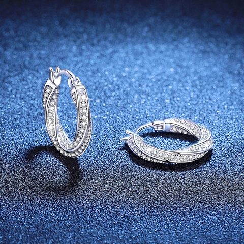 Orecchini a Cerchio Mobius in Argento Sterling S925 per Donna Intarsiati Con Moissanite da 1.3ct Gioielli da Sposa Eleganti