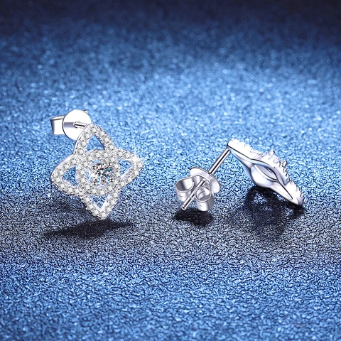 925 Sterling Silver Moissanite Star Stud Earrings For Women Hollow Lotus Four-Pointed Star Sparkly Jewelry Gift Silver
