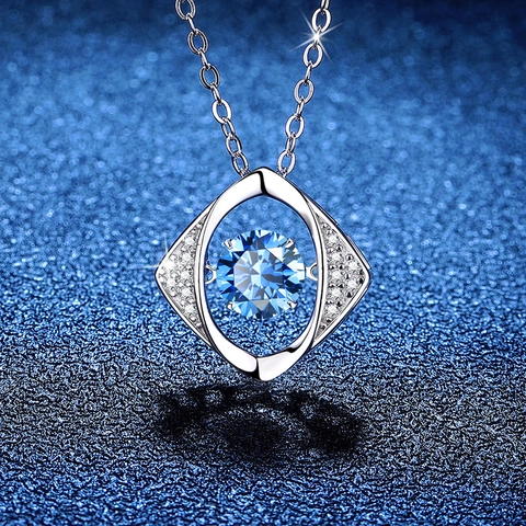 Collana in Argento Sterling 925 con Moissanite Ciondolo Geometrico Pietra Danzante Gioielli Raffinati Collane alla Moda da Donna Regalo