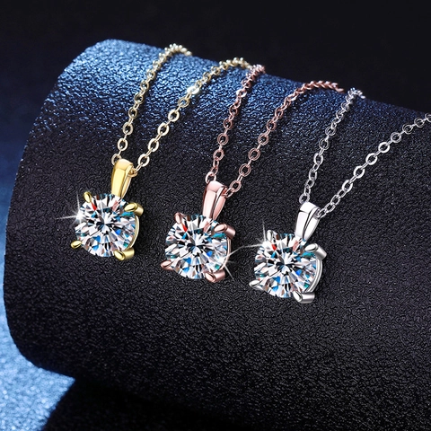 S925 Sterlingsilber Moissanit Anhänger Halskette Für Damen Rundschliff Lab Diamant Schlüsselbein Kette Solitär Hochzeit Schmuck Geschenk