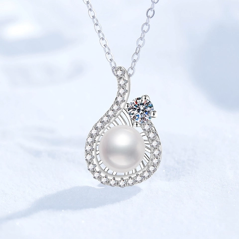 Collana con Ciondolo in Argento Sterling S925 Perla d'Acqua Dolce Moissanite Zirconia Goccia d'Acqua Gioielli Eleganti da Donna Regalo