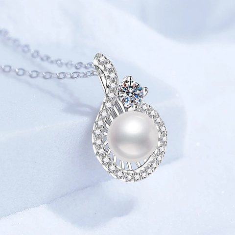 Collana con Ciondolo in Argento Sterling S925 Perla d'Acqua Dolce Moissanite Zirconia Goccia d'Acqua Gioielli Eleganti da Donna Regalo