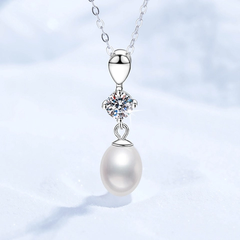 Luxuriöse S925 Sterlingsilber Moissanit Halskette Mit Echter Süßwasserperle Anhänger Elegante Schmuck Für Damen Geburtstagsgeschenk