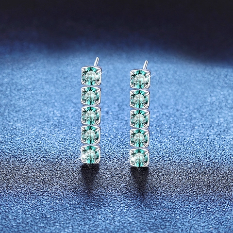 Orecchini a Bottone in Argento Sterling 925 di Lusso con Moissanite Blu-Verde Maldive Barra Verticale Gioielli Donna Regalo