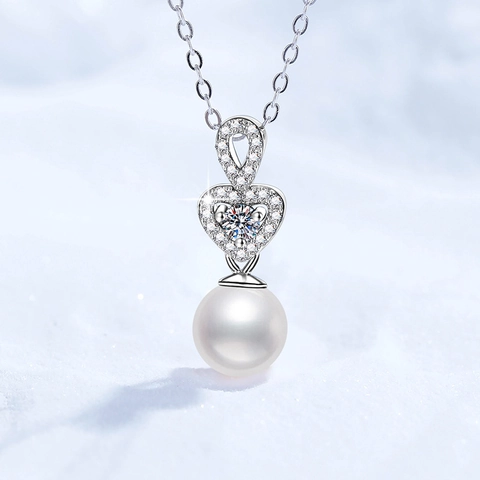 925 Sterling Silver Moissanite Heart Pendant Necklace For Women Elegant Natural Freshwater Pearl Drop Wedding Jewelry Gift
