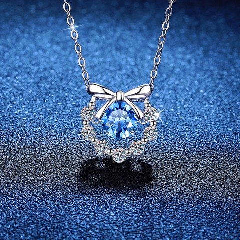 925 Sterling Silver Moissanite Necklace Elegant Bowknot Pendant Round Cut Colorful Gemstone Rhinestone Jewelry For Women Gift