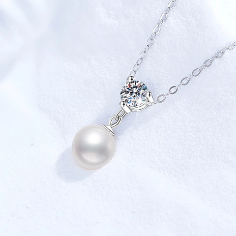 S925 Sterling Silver Natural Freshwater Pearl Moissanite Pendant Necklace Elegant Geometric Clavicle Chain Jewelry For Women Gift