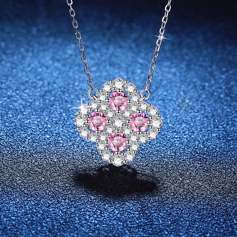 925 Sterling Silver Moissanite Clover Pendant Necklace Luxury Rhinestone Flower Necklace For Women Jewelry Gift