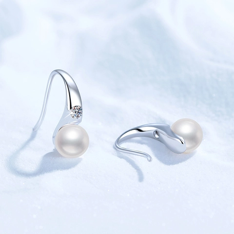 925 Sterling Silver Moissanite Freshwater Pearl Drop Earrings Elegant Round Pearl Hook Earrings For Women Fine Jewelry