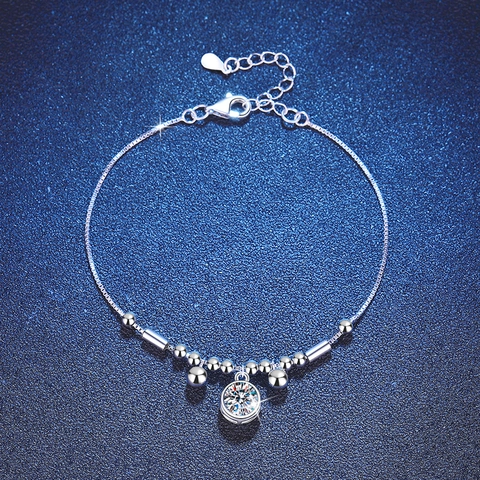S925 Sterling Silver Moissanite Bracelet For Women D Color Round Cut 1 Carat Moissanite Adjustable Bead Chain Bracelet Fine Jewelry Gift