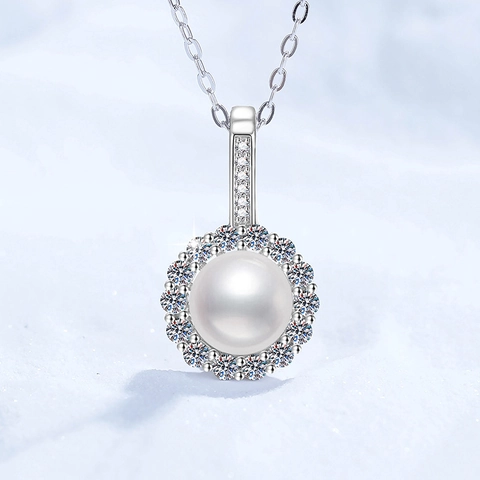 S925 Sterling Zilver Zoetwaterparel Moissaniet Zonnebloem Hanger Ketting Voor Vrouwen Elegante Halo Sieraden Cadeau