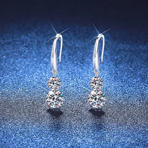 Luxury 3ct Moissanite 925 Sterling Silver Dangle Earrings For Women Elegant French Double Stone Jewelry Gift for Her