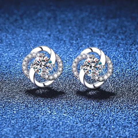 925 Sterling Silver Moissanite Clover Stud Earrings For Women Elegant Spiral Flower Rhinestone Inlaid Fashion Jewelry