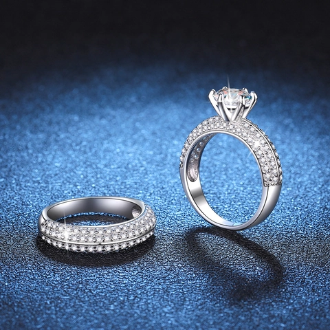 Lussuoso Set di Anelli da Sposa in Argento Sterling 925 Con Moissanite per Donna Sei Griffe Brillante Taglio Rotondo Gioielli da Fidanzamento