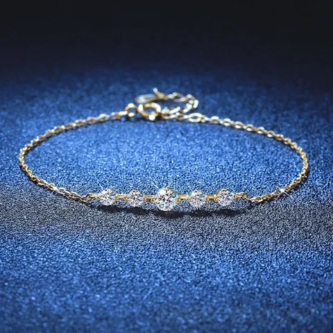 Pulsera de Plata de Ley 925 Moissanita para Mujer Ajustable Chapada en Oro con Diamantes de Imitación Incrustados Geométrico Cielo Estrellado Joyería Regalo
