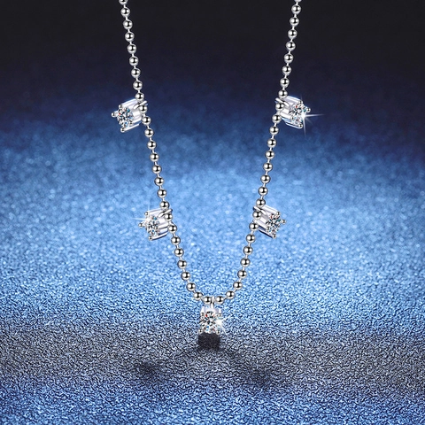925 Sterling Silver Moissanite Necklace For Women Elegant D Color Inlaid Round Clavicle Chain Jewelry Gift