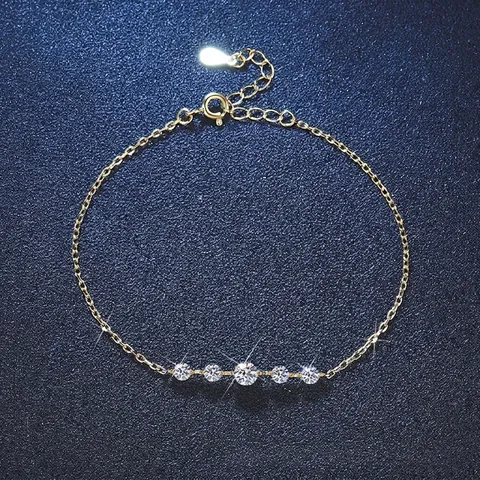 Pulsera de Plata de Ley 925 Moissanita para Mujer Ajustable Chapada en Oro con Diamantes de Imitación Incrustados Geométrico Cielo Estrellado Joyería Regalo