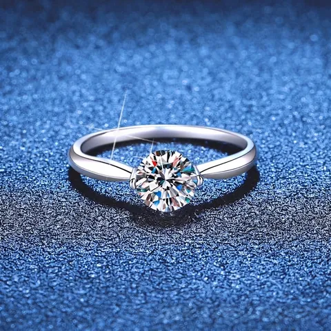 S925 Sterling Silver Moissanite Ring For Women Round Brilliant Cut Four Prong Setting Minimalist Engagement Wedding Jewelry