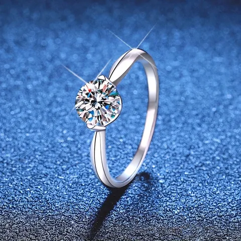 S925 Sterling Silver Moissanite Ring For Women Round Brilliant Cut Four Prong Setting Minimalist Engagement Wedding Jewelry
