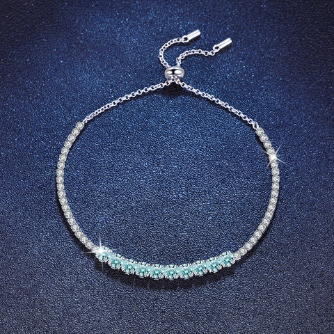 Luxury 925 Sterling Silver Moissanite Tennis Bracelet For Women Adjustable Geometric Lake Green Stone Fine Jewelry