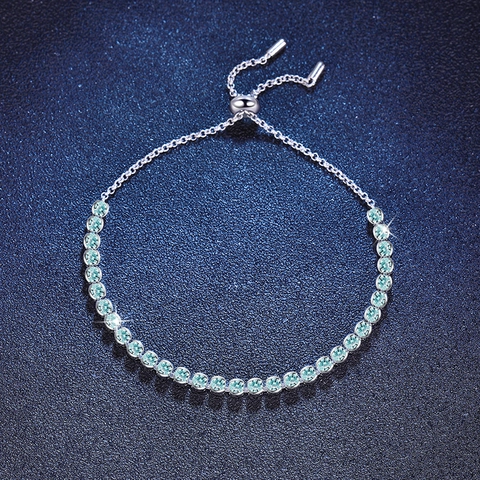 S925 Sterling Silver Moissanite Bracelet For Women Gradient Lake Green Adjustable Bolo Bracelet Elegant Fine Jewelry Gift