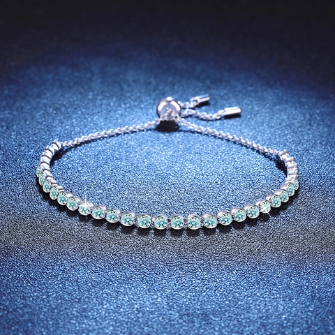 S925 Sterling Silver Moissanite Bracelet For Women Gradient Lake Green Adjustable Bolo Bracelet Elegant Fine Jewelry Gift