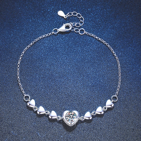 925 Sterling Silver Moissanite Heart Bracelet D Color 1 Carat Angel's Love Heart Link Adjustable Moissanite Jewelry For Women Gift