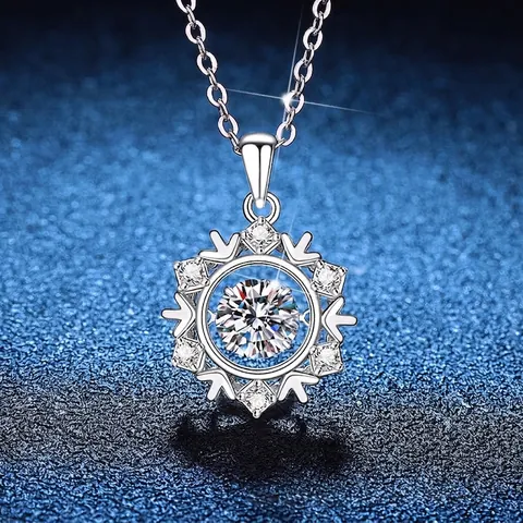 925 Sterling Silver Moissanite Snowflake Pendant Necklace Dancing Heart Jewelry Gift For Women Christmas Valentine