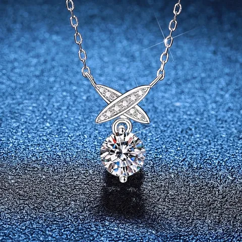 Collier en Argent Sterling S925 Avec Moissanite Élégant Pendentif Nœud Papillon Croisé pour Femme Bijoux de Personnalité Cadeau