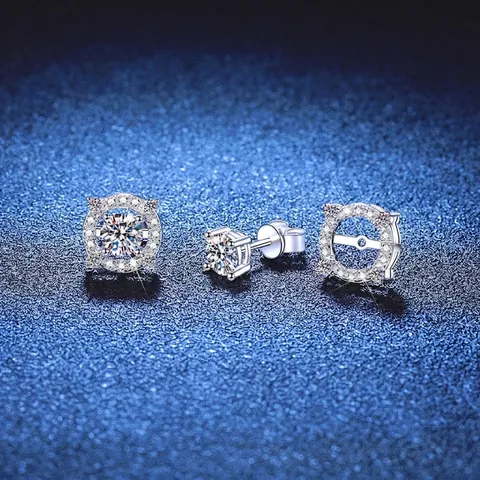 Orecchini a Bottone Moissanite Argento Sterling 925 Halo Corona Design Indossabile a Due Modi Gioielli Regalo Donna con Certificato GRA