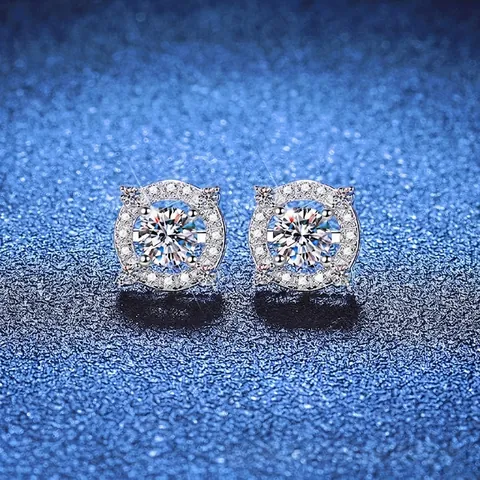 Orecchini a Bottone Moissanite Argento Sterling 925 Halo Corona Design Indossabile a Due Modi Gioielli Regalo Donna con Certificato GRA