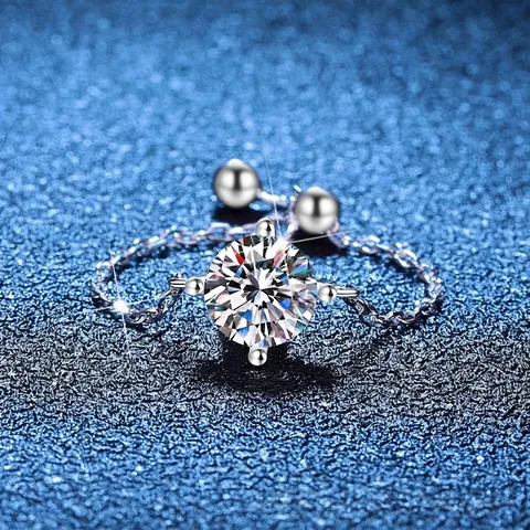 Verstellbarer 925 Sterlingsilber Kettenring Mit Rundem Moissanit Eleganter Minimalistischer Schmuck Für Damen Täglicher Modeschmuck Geschenk