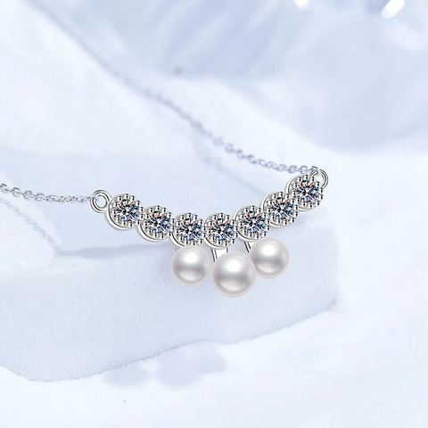 Collar de Sonrisa de Plata de Ley S925 Con Colgante de Moissanita y Perla de Agua Dulce Cadena de Clavícula Mujer